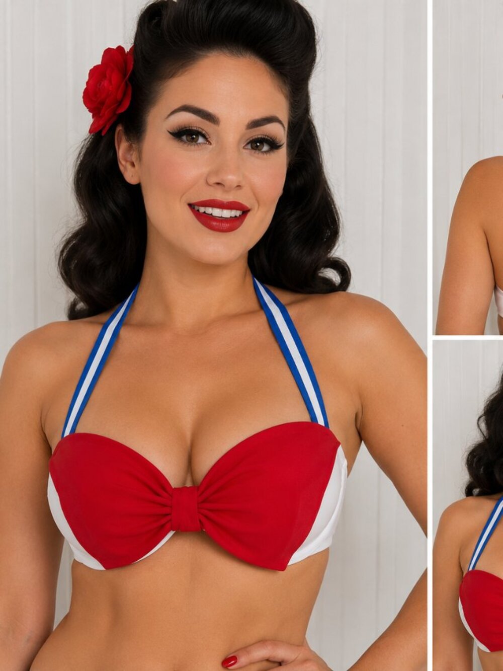 Ms Bettie Bangs Sailor Bikini Top Pin Up Retro Nautical Red Blue Large summer - Picture 1 of 7